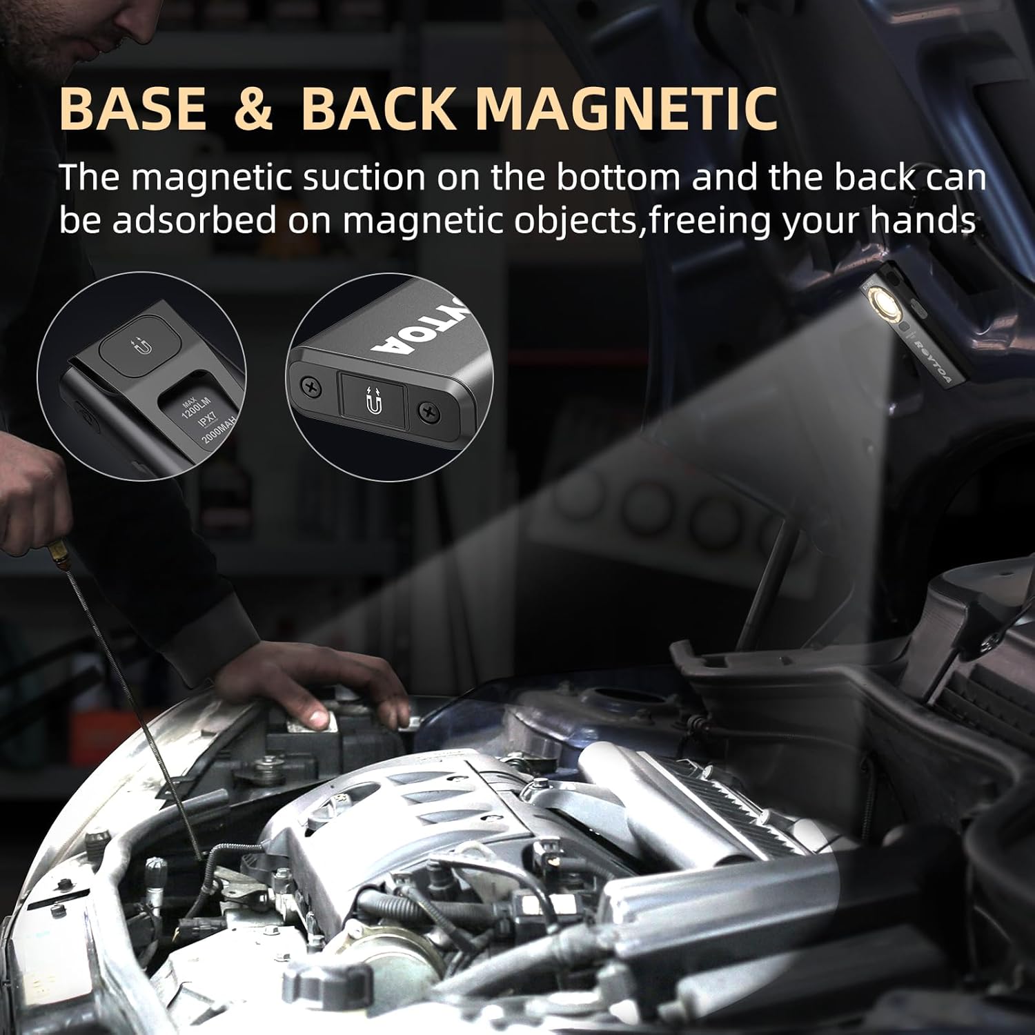 Pocket Flashlight Rechargeable Work Light EDC Slim Flat Flashlight 1200 Lumens with Magnetic Base&Back, Proximity Sensor, Clip for Pocket, IPX7, Dual Light Source, USB-C Port - Image 3