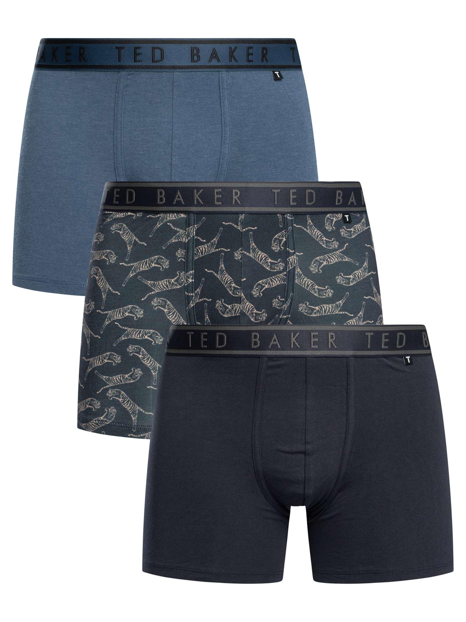 Ted Baker Men's Dark Denim/Jiver Navy/Navy 3-Pack Cotton Fashion Boxer Brief,,Xl