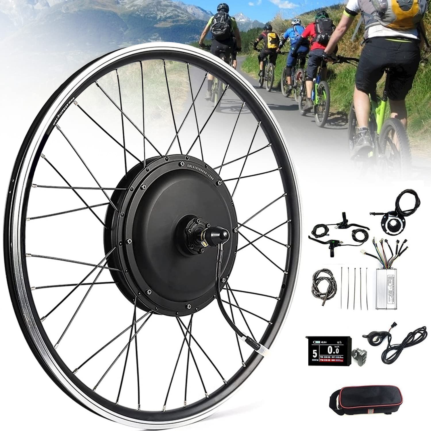Zestaw do konwersji e-rower kaseta tylnego koła 20”,24”,26”,27,5”,28”,29”,700c zestaw do roweru elektrycznego piasta roweru elektrycznego silnik z wyświetlaczem LCD 48V/1500W-26inch