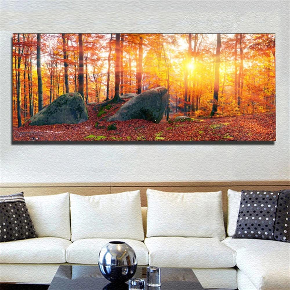 Malowanie diamentami o zachodzie słońca, las o zachodzie słońca, zestawy artystyczne, rękodzieło, do dekoracji ścian domu, 80 x 240 cm