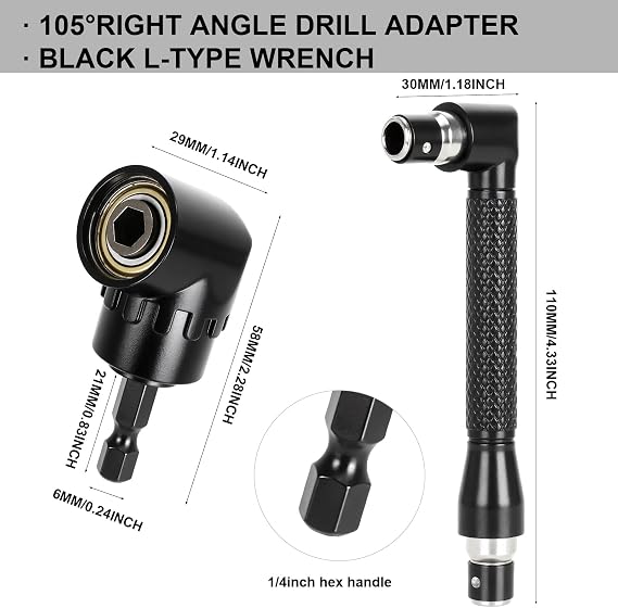 13 Pcs Flexible Drill Bit Extension Set 105° Right Angle Drill Attachment | 11.8 inch Bendable Flexible Drill Bit Extension,90° Right Angle Screwdriver and 10Pcs Screwdriver Bit Set
