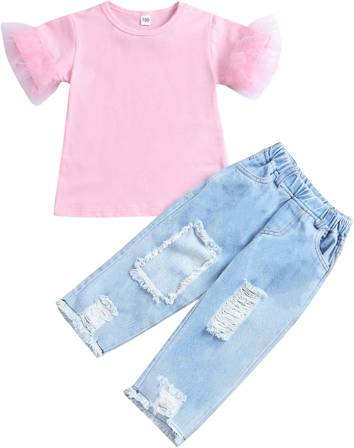 Kids Girls Clothes Lace Short Sleeve TShirt Tops Jeans Denim Pants