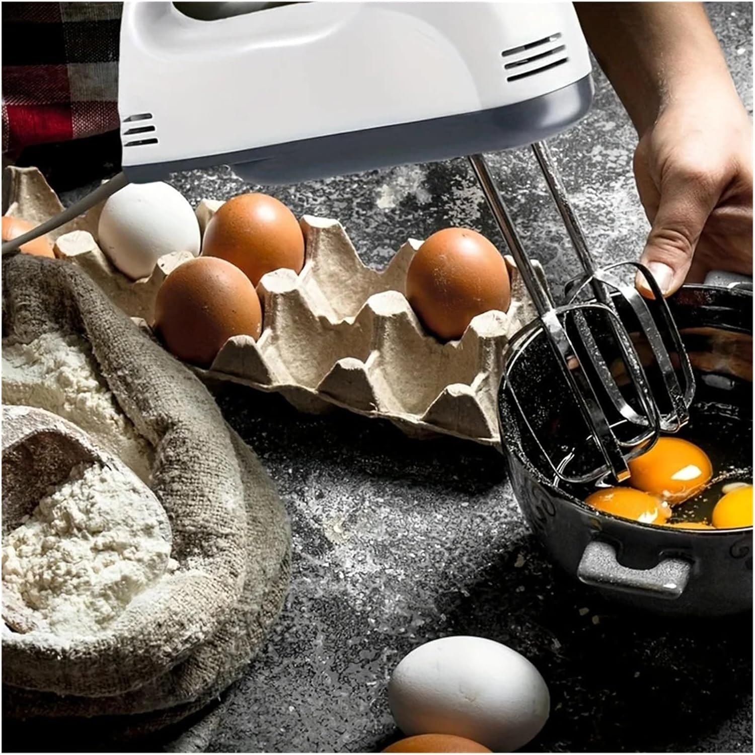 Electric Hand Mixer, 5-Speed Stand Mixer with Turbo Function, 2 Stainless Steel Whisks & Dough Hooks, Portable Beater for Whipping Cream, Egg, Cake Batter, Cookie Dough, Baby Food(US Plug)