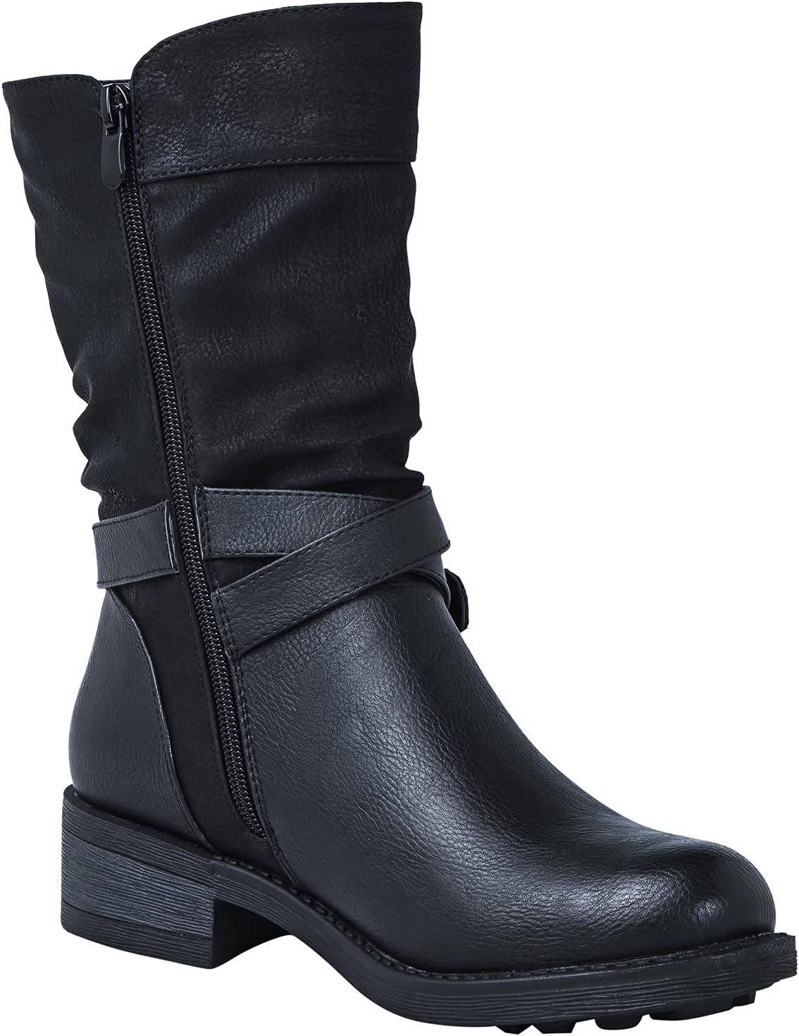 GLOBALWIN Women's Fall Fashion Biker Boots Mid Calf Boots For Women Low Heel - Image 3