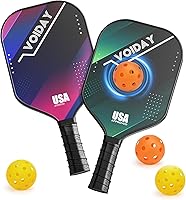 VOIDAY USAPA Approved Pickleball Paddles Set of 2 with 4 Balls - Fiberglass Lightweight Rackets for Beginners, Pros, Adults & Kids