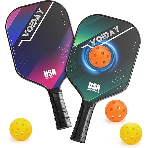 Pickleball Paddles Set of 2, USAPA Approved Fiberglass Pickle Ball Paddles with 4 Pickle Balls, Durable &Lightweight Racket for Beginners, Pros, Men, Women, Adults, Kids