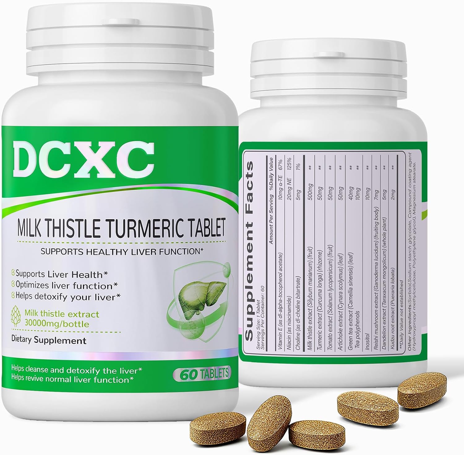 Liver Detox Supplement,30000mg Milk Thistle Turmeric Tablet,Stay up Late – Supports Liver Health – 60 Tablets
