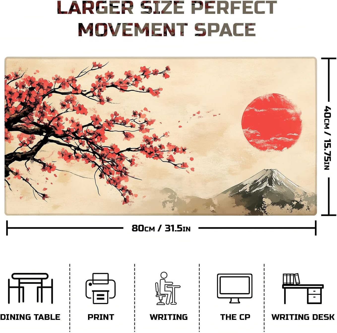 Extra Large Japanese Gaming Mouse Pad for Computer, Laptop & Keyboard - 31.5"x15.7", Non-Slip Rubber Base, Water-Resistant Surface, Extended Mousepad for Gamers & Office (Sakura Sunrise, XX-Large)