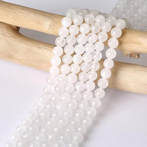 Miniatura 3 de Hixhro 36 cuentas de piedras preciosas de jade blanco de 0.394 pulgadas para hacer joyas con cuentas espaciadoras de cordón elástico de cristal