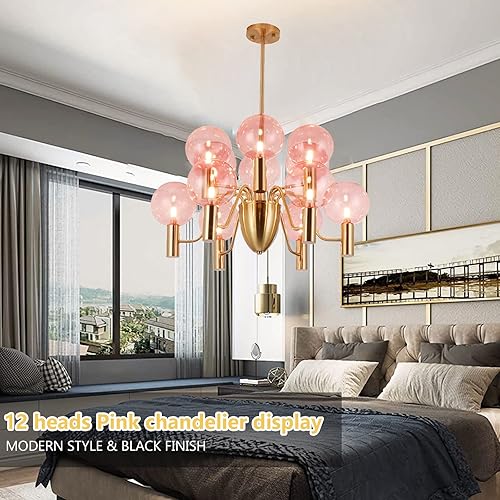 Miniatura 2 de DJAMEL Candelabro mini de cristal con 8 lámparas colgantes, pantalla de cristal rosa, para habitación de niñas, dormitorio, baño, estudio, pasillo