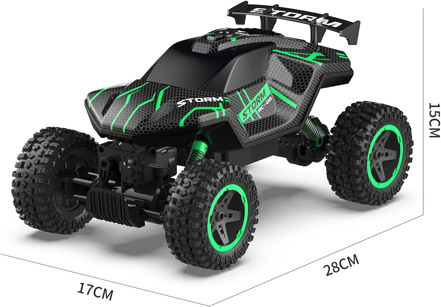 Flash Deals - 60% OFF LEERC Remote Control Car 1:18 Scale 4X4 Off Road Large Size RC Car with Rear Fog Stream, Electric Hobby Toy Car for Boys Teens Adults (Green)