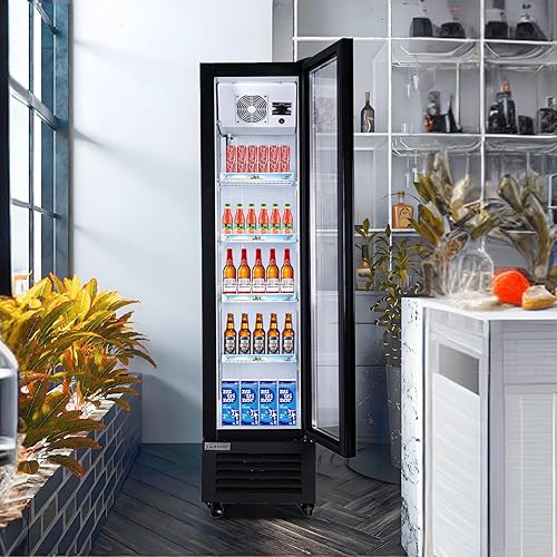 Miniatura 3 de Refrigerador comercial de bebidas, refrigerador de 6 pies cúbicos, pequeño y delgado con puerta de vidrio individual, enfriador de bebidas con