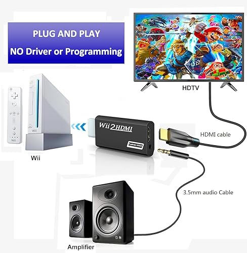 Miniatura 2 de CHS Adaptador Wii a HDMI, compatible con Wii U, HDTV, monitor, salida de audio de video NTSC 1080p con conector de audio de 0.138 in