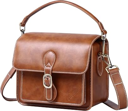 Cwatcun Brown Leather Camera Bag for Photographers, Waterproof Camera Bag