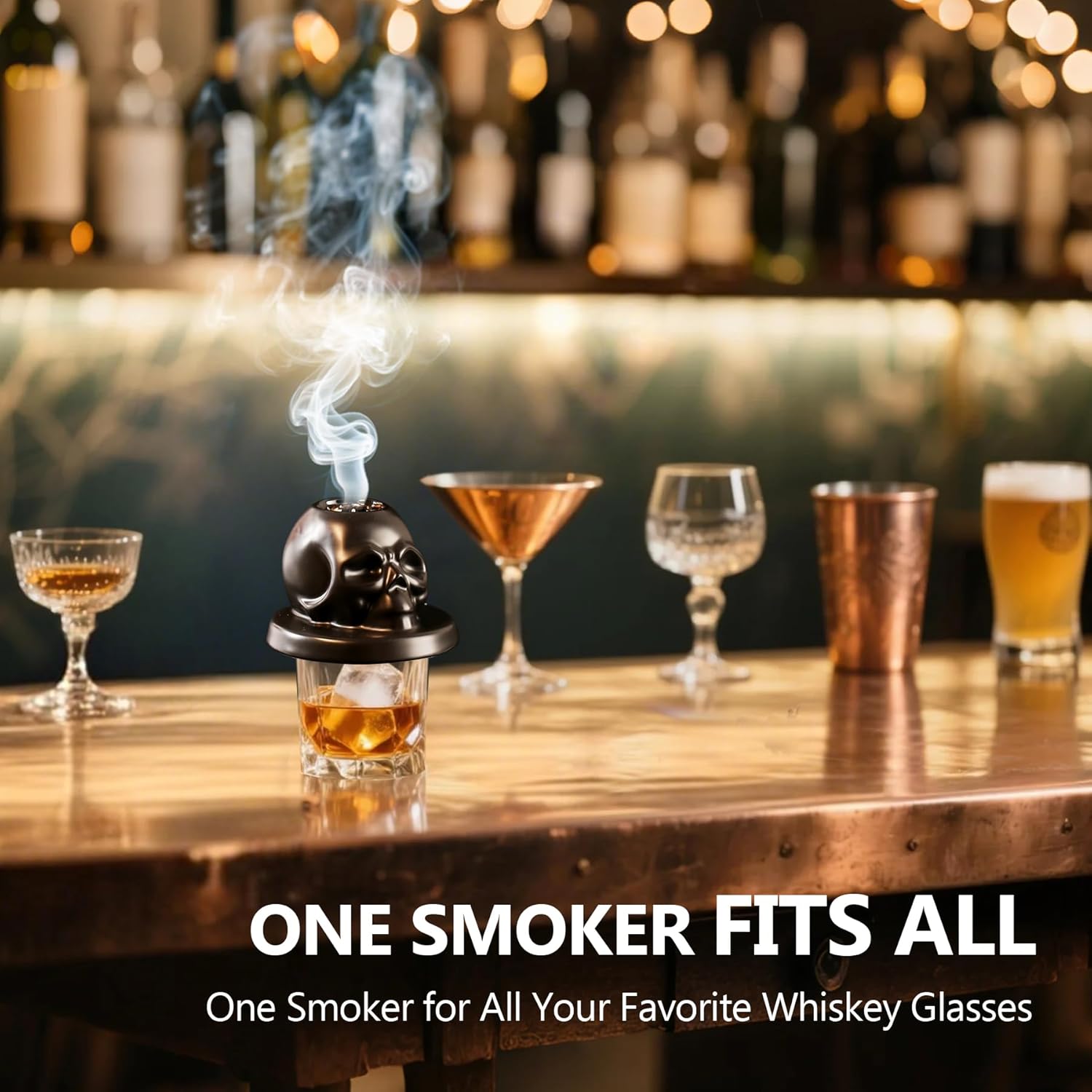 Whiskey Smoker Kit with Torch – Ceramic Skull Old Fashioned, Bourbon & Cocktail Drink Smoker – Unique Valentines Day Gifts for Men, Husband, Boyfriend & Him – Cool Bar Accessories & Gadgets Set