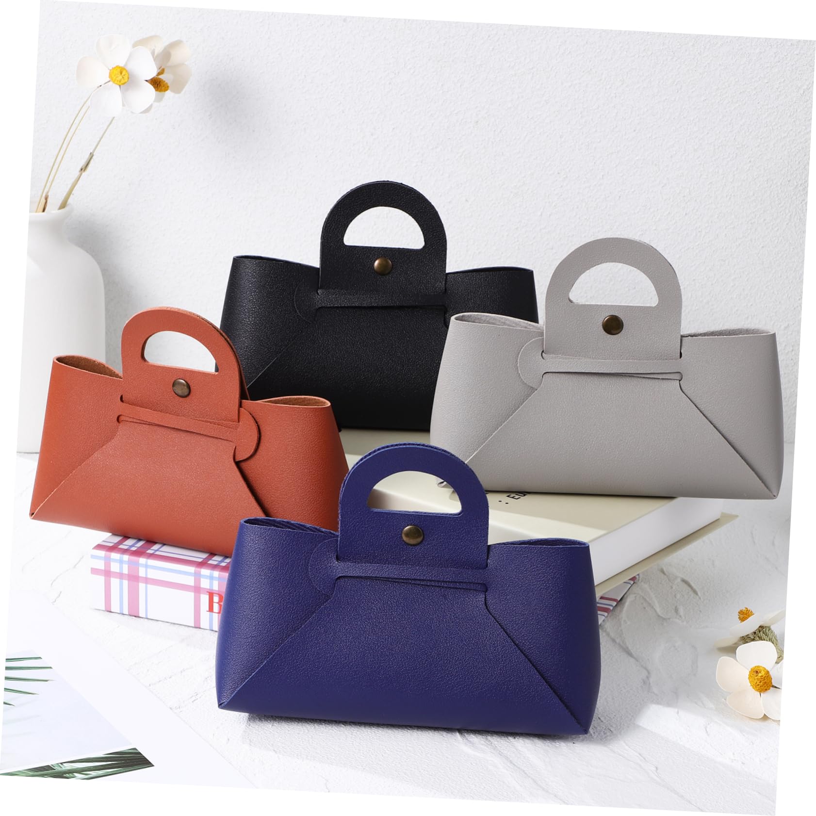 Holibanna 4pezzi Custodie Per Occhiali Pelle Pouch Multi-funzionale Per Sole e Occhiali Di Colori Scuro Con Chiusura Pulsante e Manico Organizer Per Smartphone e Chiavi