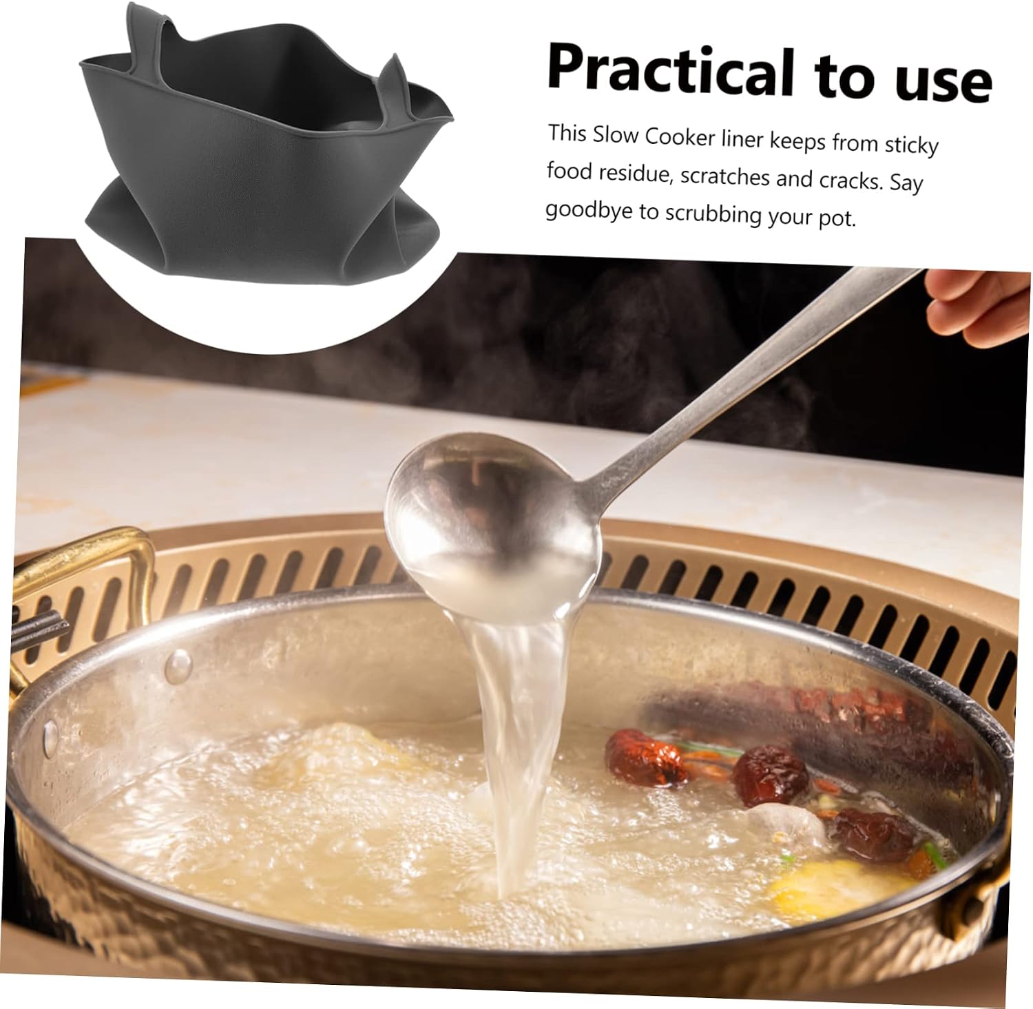COLLBATH 6qt Silicone Slow Cooker Liner Heat-resistant Leakproof Cooking Bag for Slow Cookers Easy to Clean Flexible and Silicone Pot Liner for Hassle Cooking