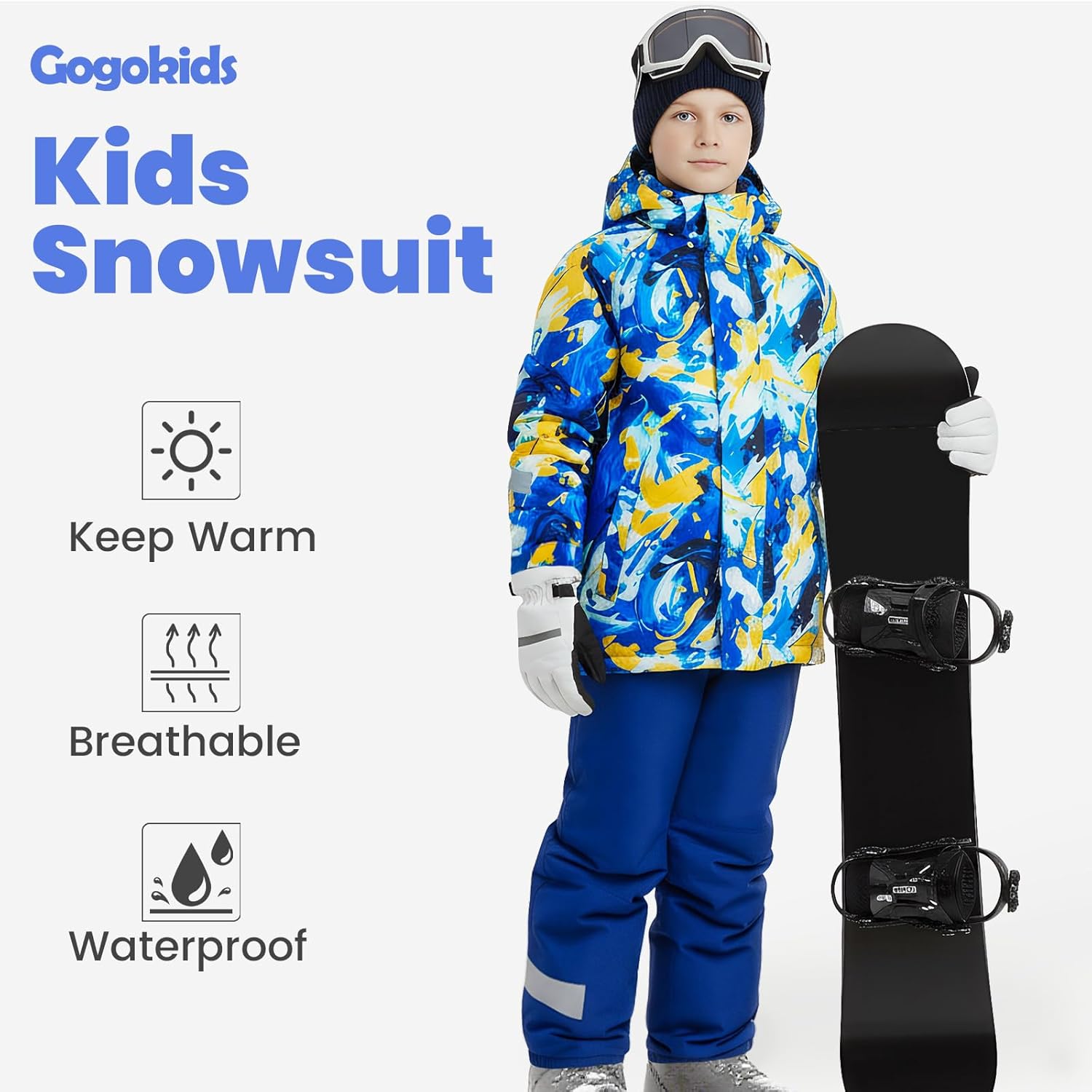 Gogokids Kids 2 Piece Snowsuit Waterproof Ski Suit for 3-10 Years, Boys Girls Winter Ski Jacket and Snow Pants Set