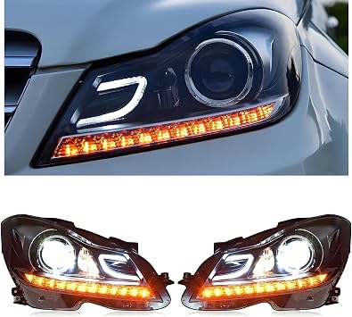 Car LED Headlight Assembly Compatible With Benz C-CLASS W204 2011-2014, Sequential Headlights DRL Assembly