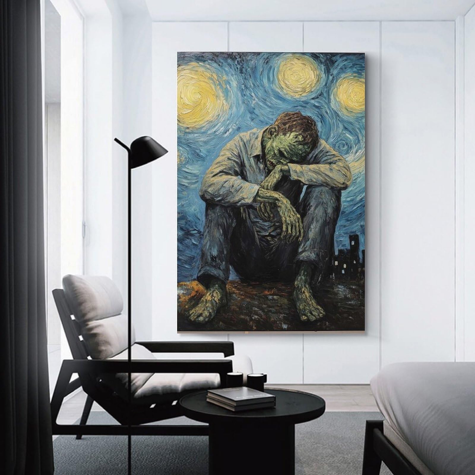 Junmoney Starry Night Loneliness Canvas Wall Art, 16x24inch(40x60cm), for Workspace Walls, Study Corners Or Bedrooms, An Interior Accent for Desk Areas