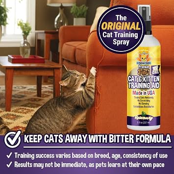 Bodhi 3-in-1 Cat & Kitten Training Aid - Cat Deterrent Spray for Indoor and Outdoor Use - Repellent to Establish Boundaries, Keep Cats Off Furniture, Protect Rugs & Plants - Made in USA (8 Fl Oz)
