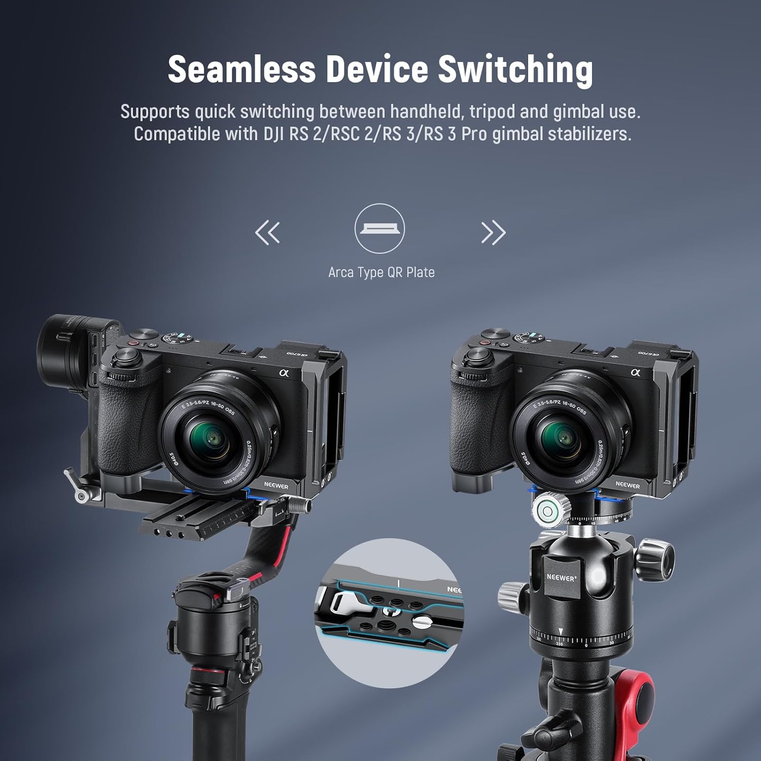 NEEWER a6700 L Plate Compatible with Sony Alpha 6700, Quick Switch Aluminum Extendable Side Plate & Anti Twist Baseplate Compatible with Arca Swiss QR System DJI RS 2 RSC 2 RS 3 Pro Gimbals, CA048 - Image 4