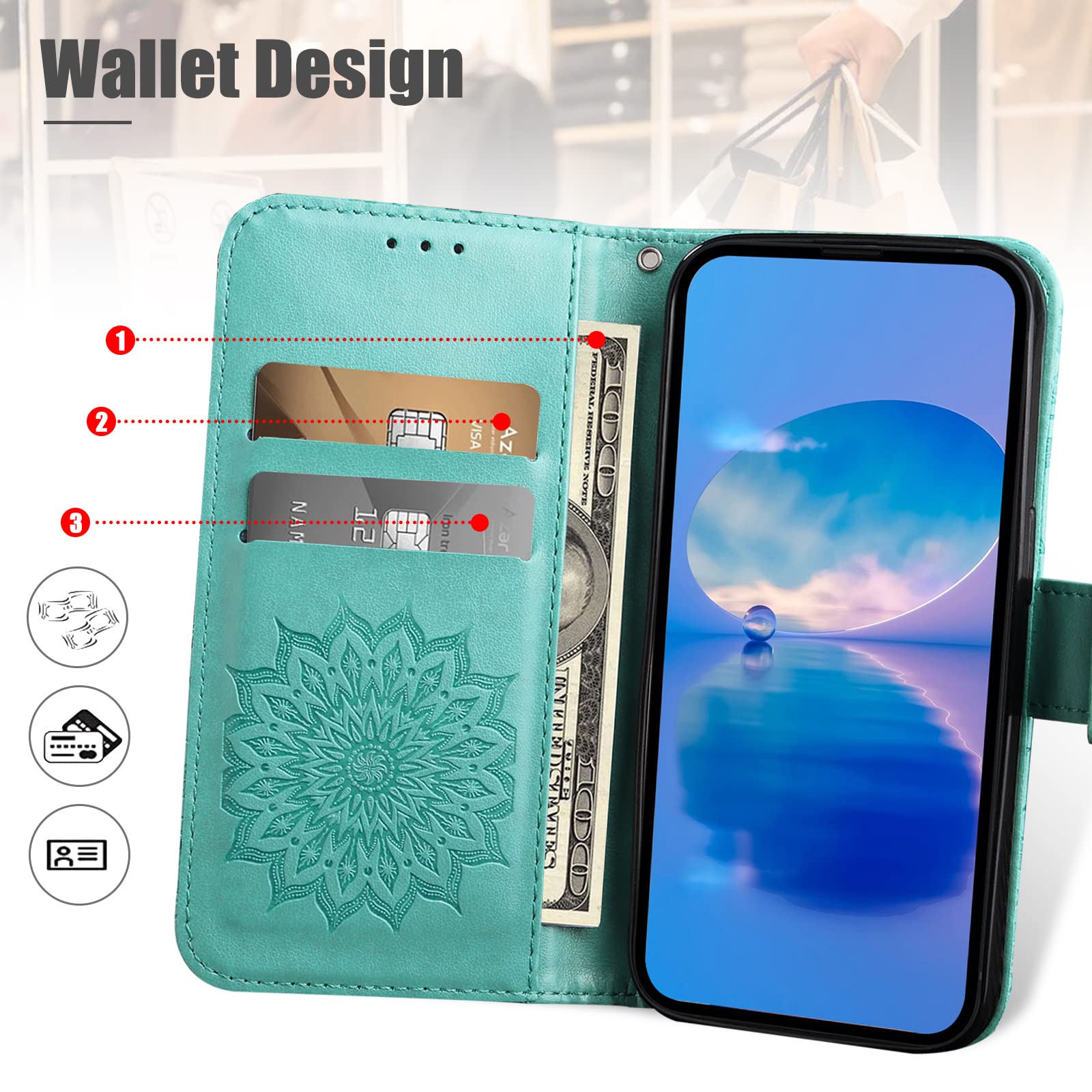 Honor Magic6 Pro 5G Case, PU Leather Case, Shockproof Wallet Cover for Honor Magic6 Pro 5G, Green - 2