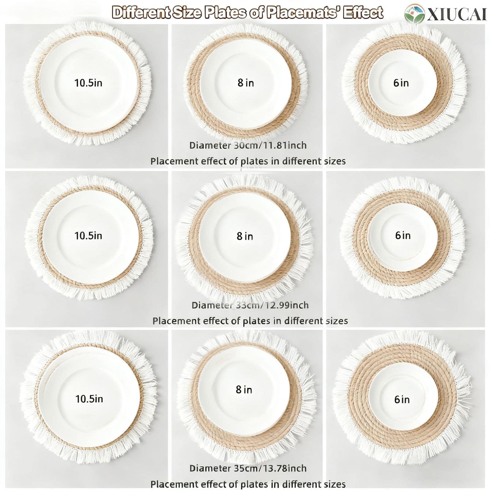 Set di 6 Sottopiatti Rotondi con Nappe - Tovagliette Intrecciate a Mano in Fibra di Mais Naturale Stile Farmhouse Boho Resistente al Calore per Interno Esterno,30cm