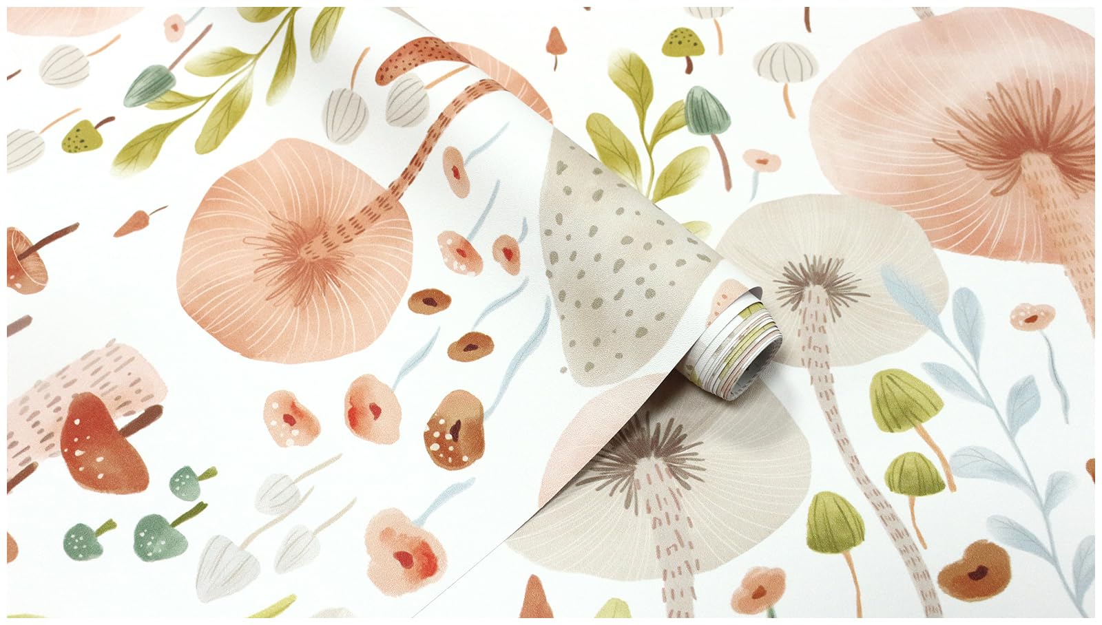 Mushroom Self Adhesive Wallpaper, 45 x 500 cm Forest Mushroom Peel and Stick Wallpaper Hand-painted Watercolour Plants Self Adhesive Furniture Wrap for Living Room,Bathroom,Drawer,Cabinets,Bedroom