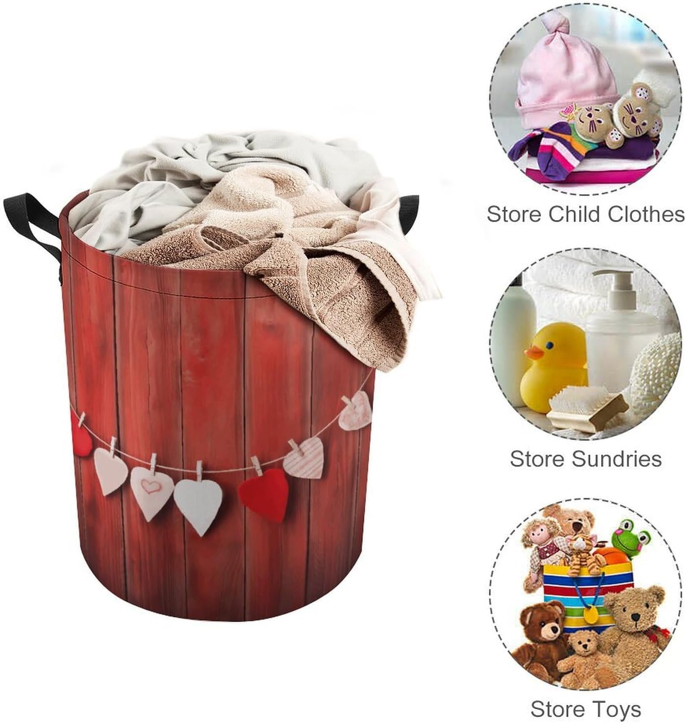 Heart Shape on Wall Laundry Basket Collapsible Clothes Hamper with Reinforced Handles Large Capacity Waterproof Laundry Bag Freestanding Laundry Hamper for Bedroom Bathroom