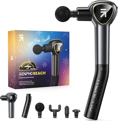 Miniatura 8 de RENPHO Pistola de masaje con mango de extensión mejorado de percusión, mini masajeador muscular portátil de tejido profundo de mano con pantalla LED