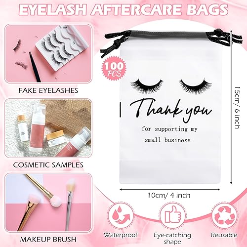 Miniatura 8 de Abbylike 100 bolsas de pestañas para clientes, con estampado de pestañas para clientes, bolsa de maquillaje vacía de belleza, lindas bolsas de