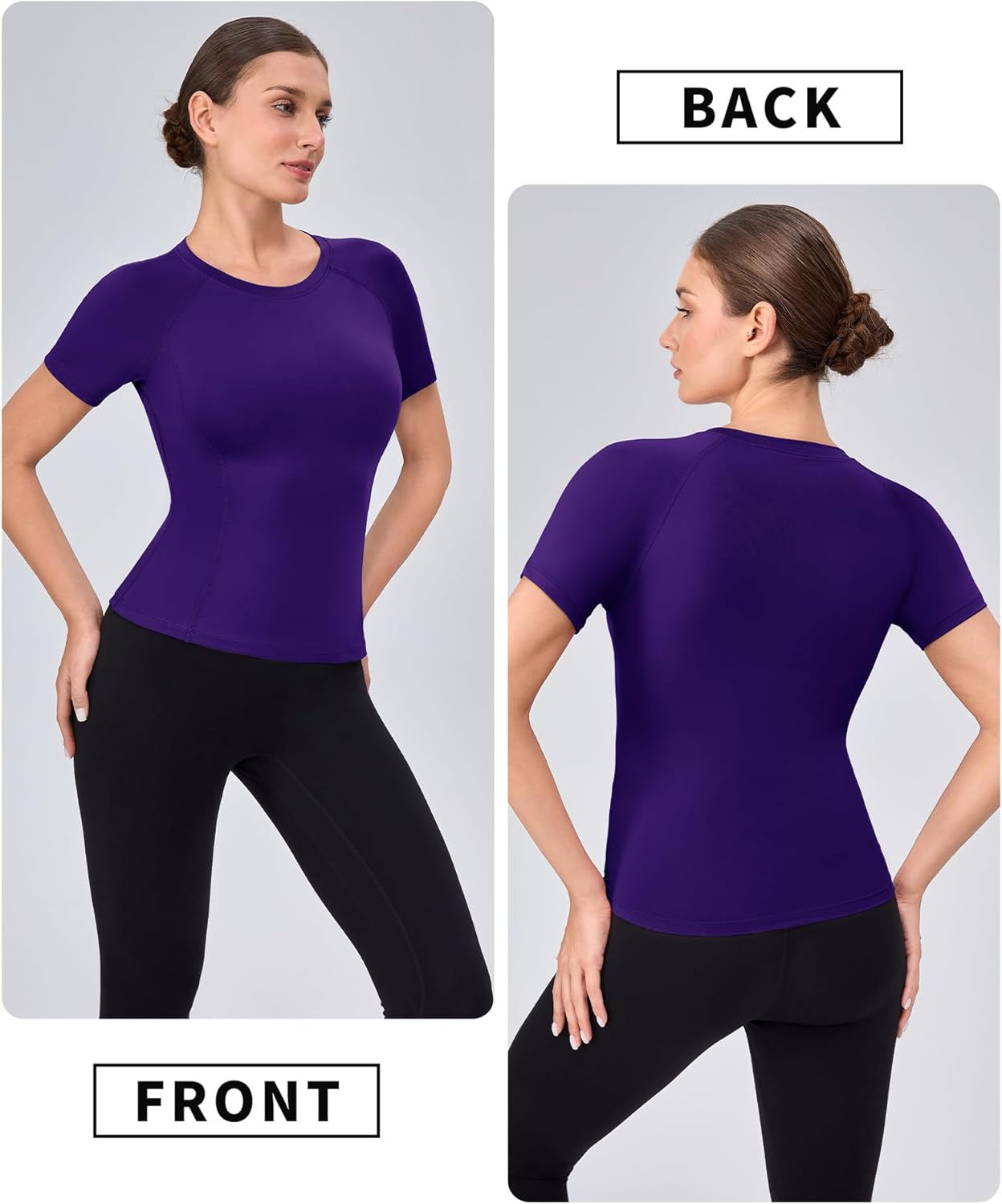 Women's Compression Shirt Short Sleeve Crew Neck Quick Dry Athletic Workout Tops Running Yoga Base Layer T-Shirt