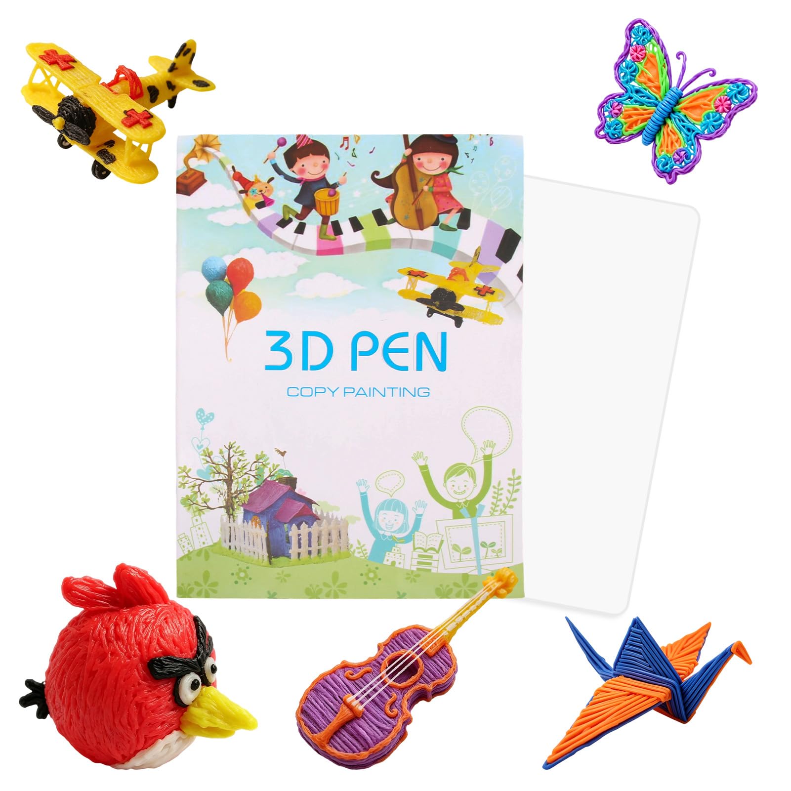3D Pen Drawing Book with 40 Reusable Patterns, Thick Paper Templates and Transparent Sheet for Tracing, 3D Printing Stencils for Pens, Graffiti Art Teaching Tools, Creative Gift for Beginners