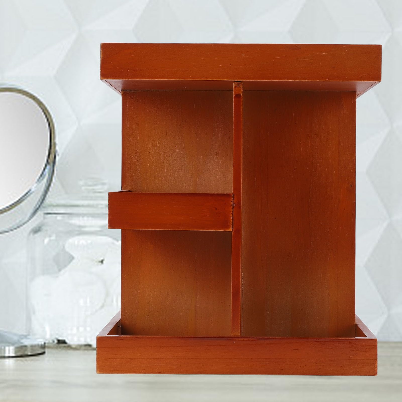 Srliya Organizer per Trucchi Girevole a 360 Gradi, Scaffale da Scrivania in Legno con Scomparti Multipli, Vetrina per Cosmetici, per la Cura della Pelle, Profumi, Camera da Letto,