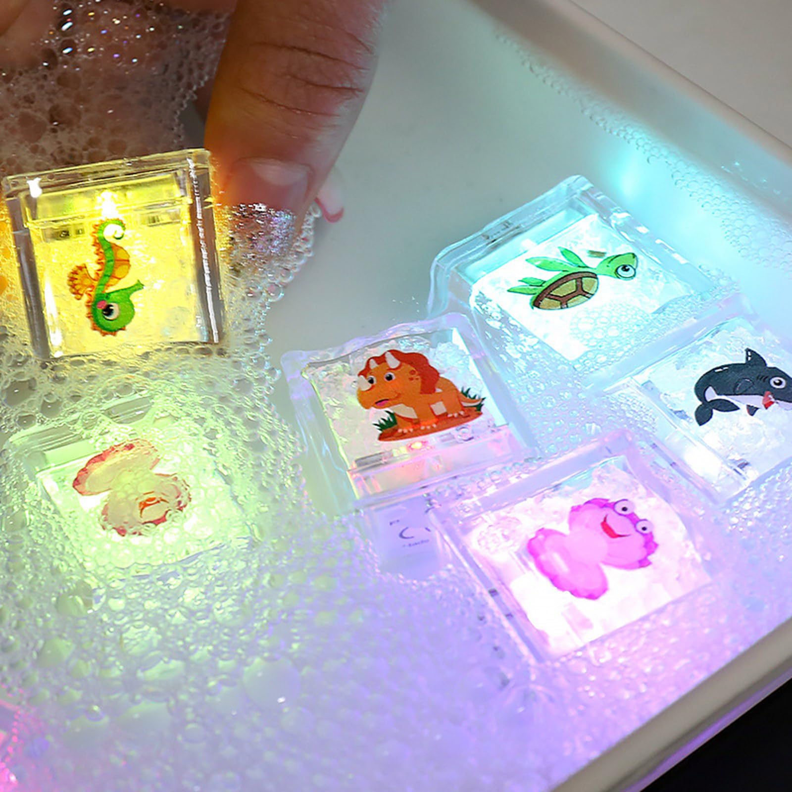 12PCS LED Glowing Ice Cubes Block for Bath Fun Cartoon Theme Light Up Toy Cube Family Holiday Activity Bath Tub Light Up Ice Cubes — view 8