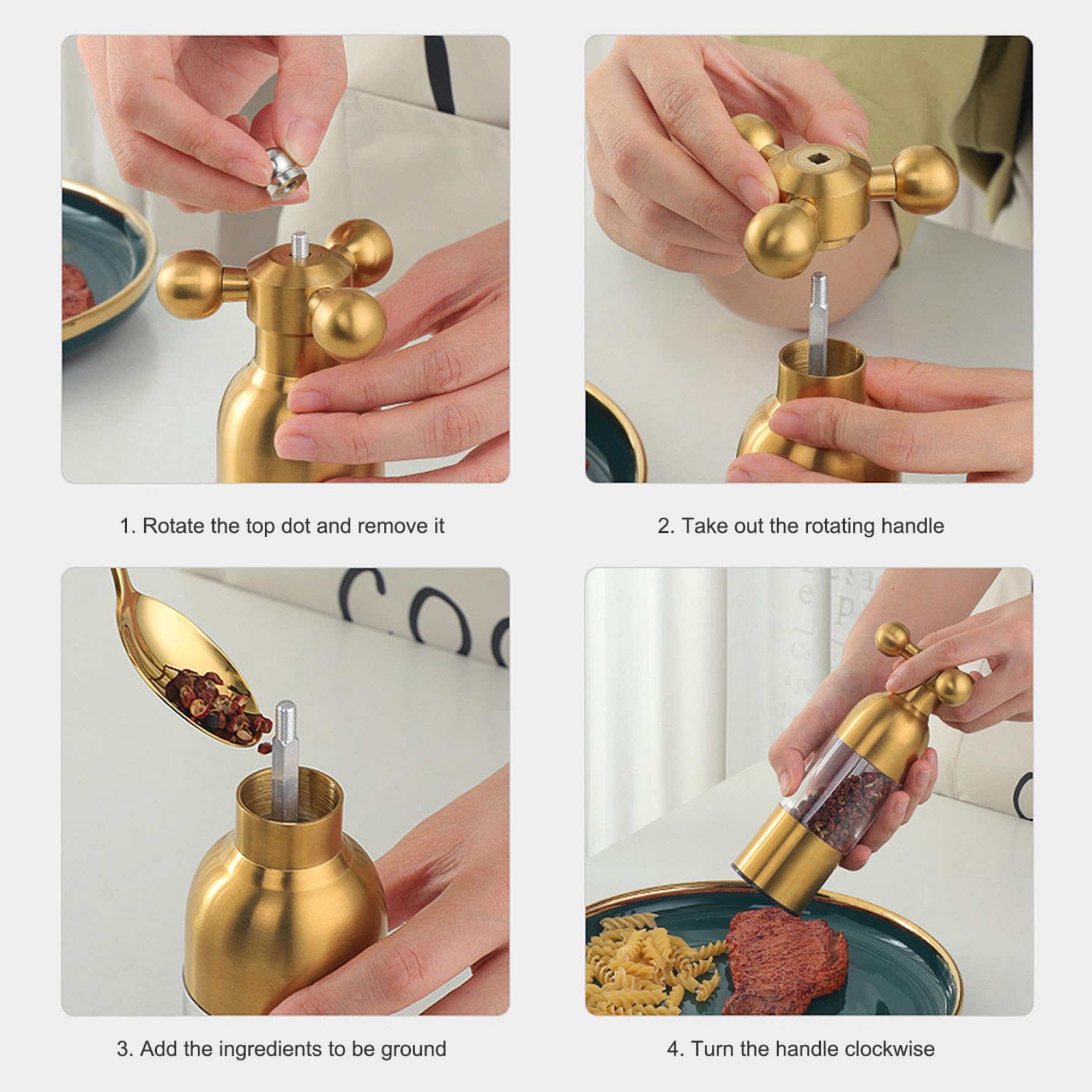 2 Piezas de Mando de Sal y Pimienta Ajustable - Molino Manual con grosería Personalizable, fácil de Usar para cocinas, restaurantes