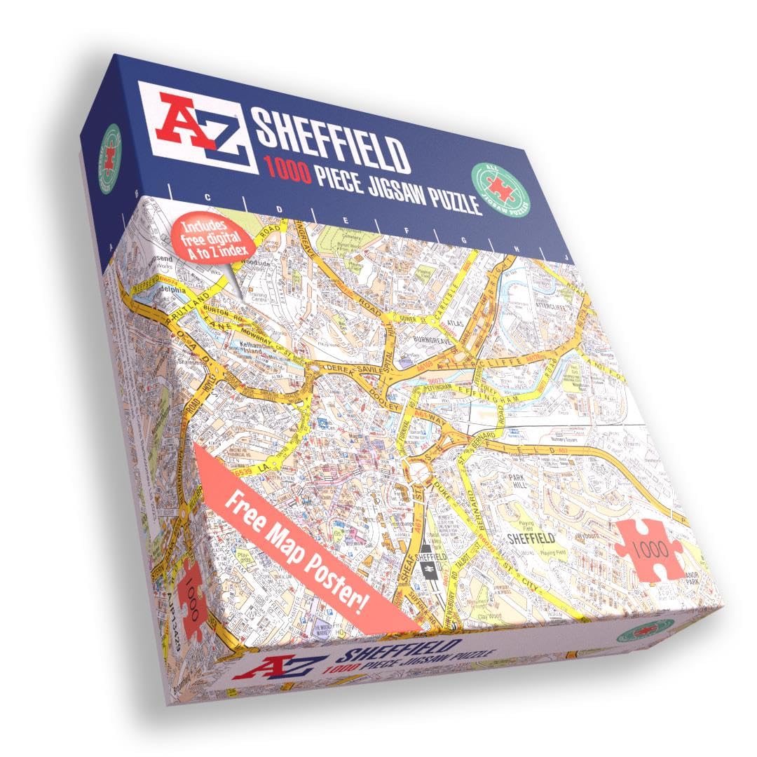 Great Britain A-Z Map of Sheffield 1000 Piece Jigsaw Puzzle – Exclusive Street Map – Includes Guide Print & City Index – Nostalgic Gift Mapping Fun for Adults — image 1