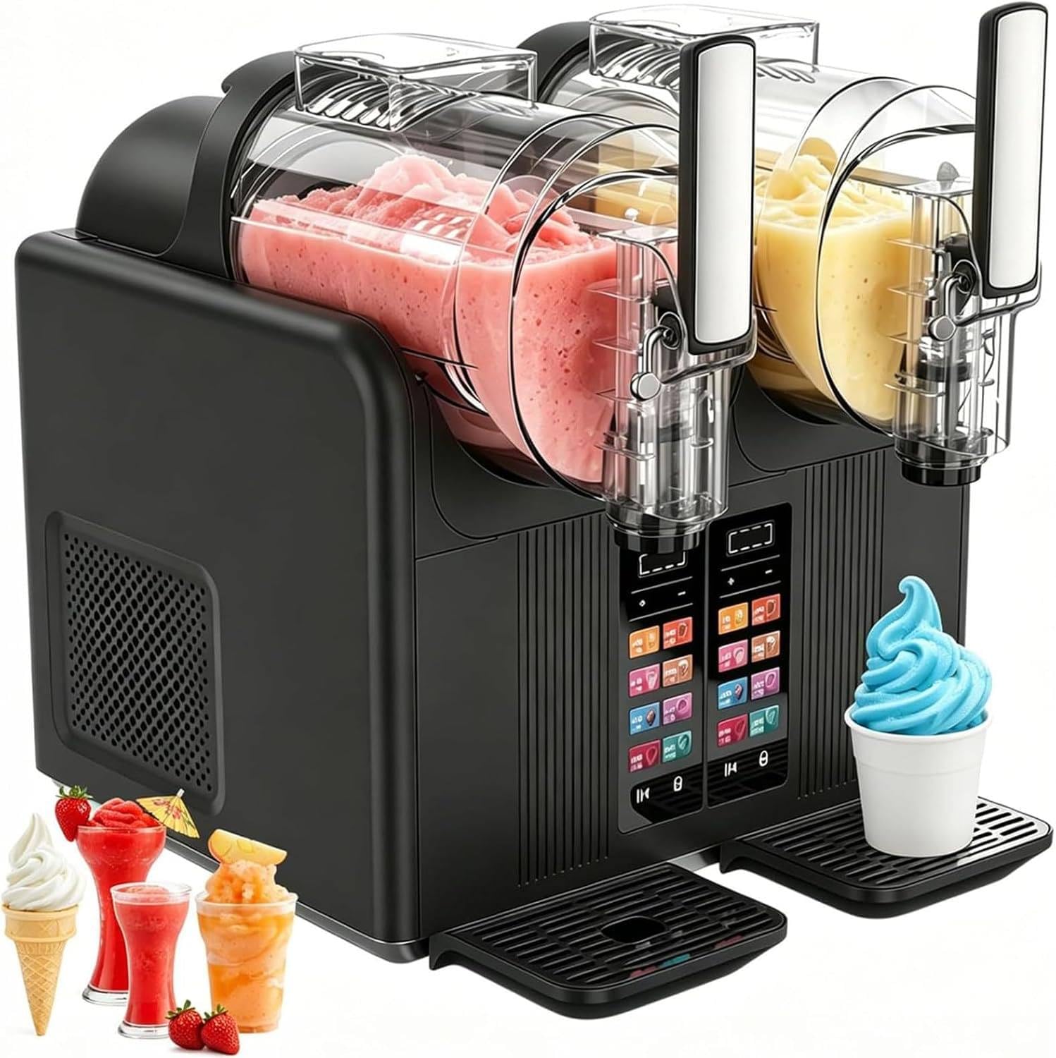 XUXIAO 2-in-1 Slush Machine & Soft Serve Ice Cream Maker 2 X 2l Black
