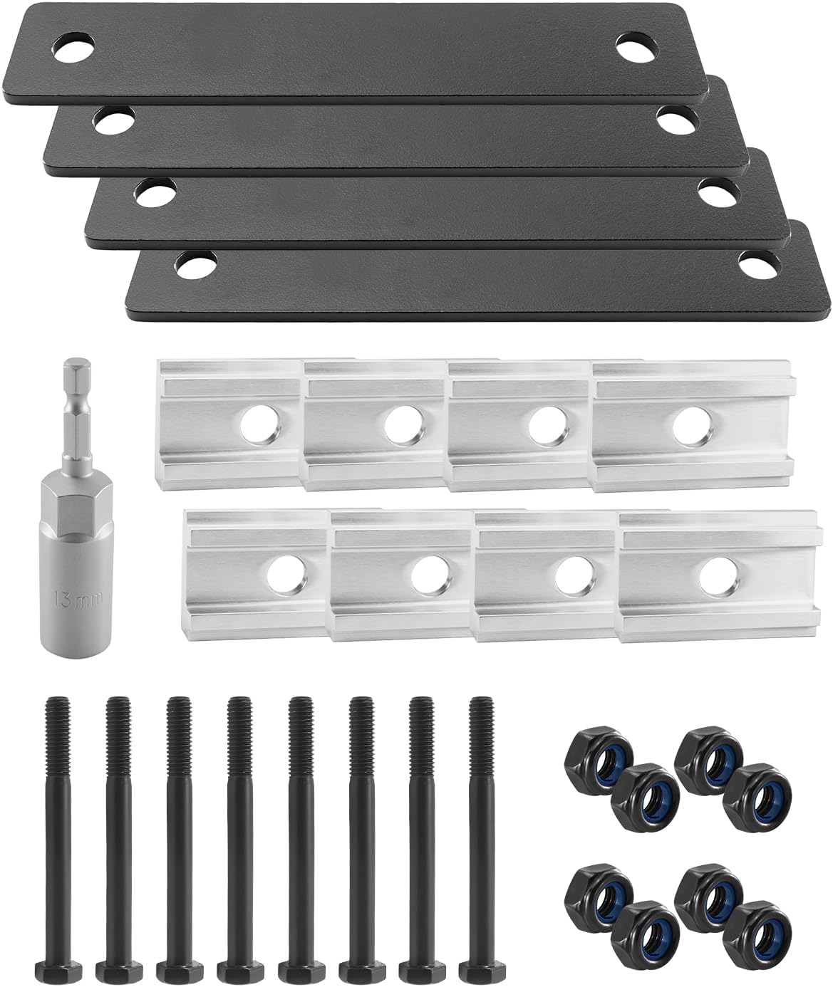 Rooftop Tent Mounting Hardware Set, Rooftop Tent Brackets Including 4 5.3 x 1 Inch Flat Mending Plates 8 Screws 8 Nuts 8 Aluminum Blocks and 1 Sleeve 13mm