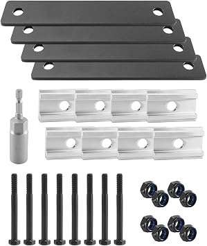 Rooftop Tent Mounting Hardware Set, Rooftop Tent Brackets | Tent Mounting Kit Including 4 5.3 x 1 Inch Flat Mending Plates 8 Screws 8 Nuts 8 Aluminum Blocks and 1 Sleeve 13mm
