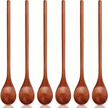 6 Pcs Small Wooden Spoons - Long Handle Mini Wooden Mixing Spoons, Handmade Wood Coffee Stirring Honey Spoon, Wood Iced Tea Spoon Non-Stick Kitchen Utensils for Mixing, Tasting & Serving