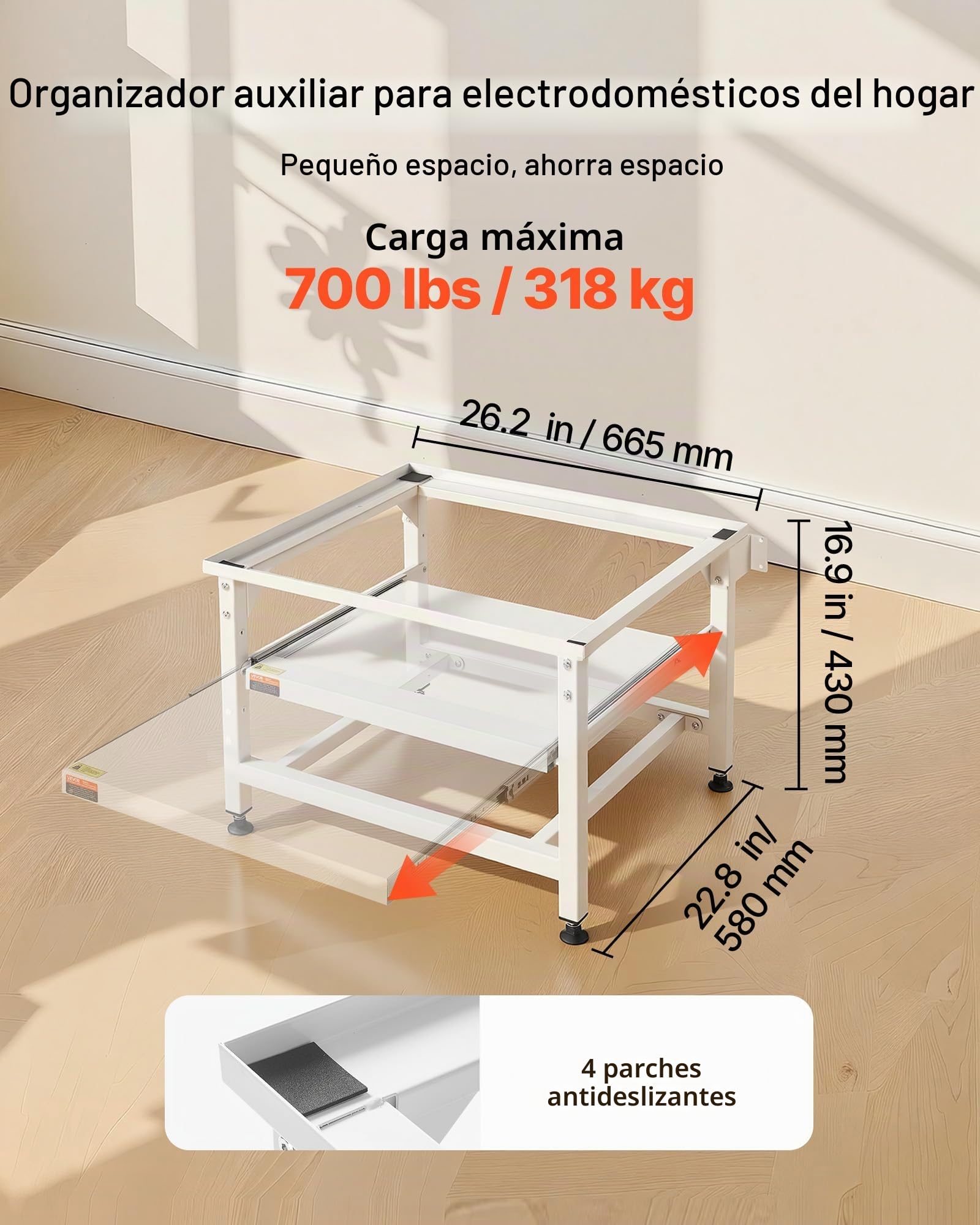 VEVOR Soporte para Lavadora Alto de 430 mm, Base de Lavadora de Acero Resistente, Capacidad de Carga de 318 kg, Pedestal Universal para Secadora con Bandeja Extraíble, Patas Antideslizantes, Blanco