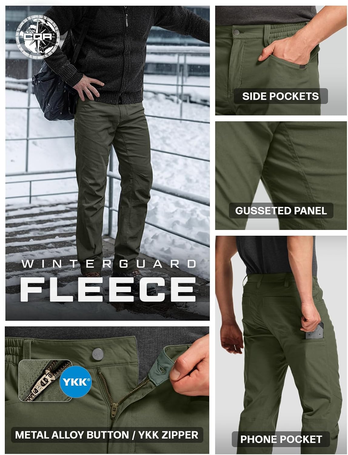CQR Men's Winter Fleece Lined Pants, Water-Resistant Outdoor Stretch Work Pants, Windproof Casual Pants with Pockets - Image 6