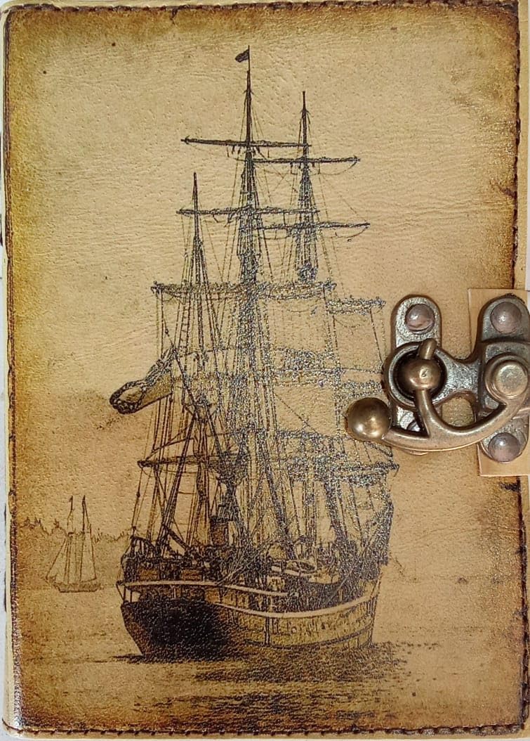 EHH Blank Spell Book of Shadows Journal with Lock Clasp Vintage Journal - Sailing Ship Boat Genuine Leather Journal Prayer Pagan, Witchcraft Supplies, Wiccan Decor, For Men & Women