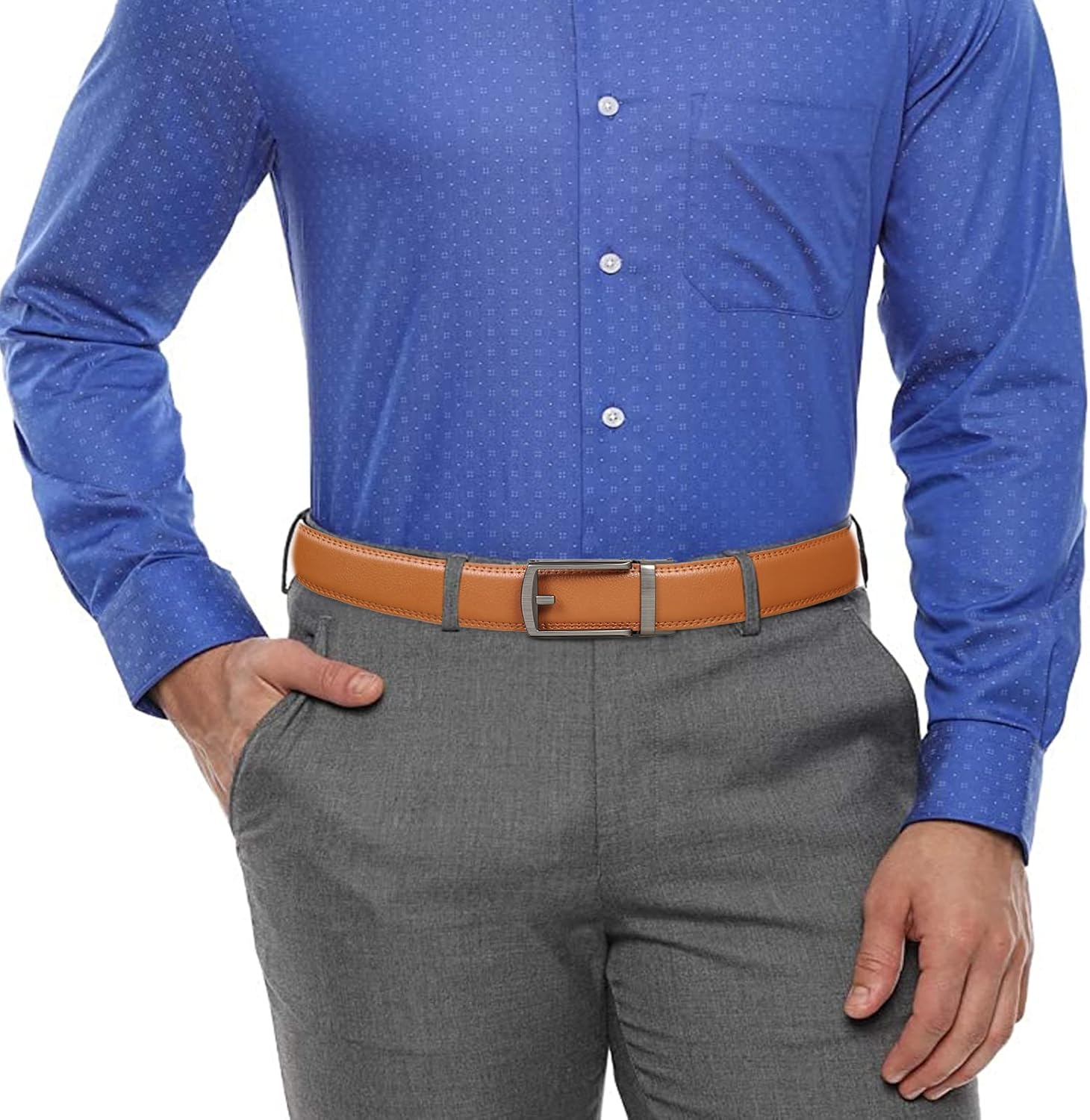 SENDEFN Men's Leather Dress Casual Belt 1 3/8" Automatic Adjustable Click Buckle Belts with Gift Box - Image 2