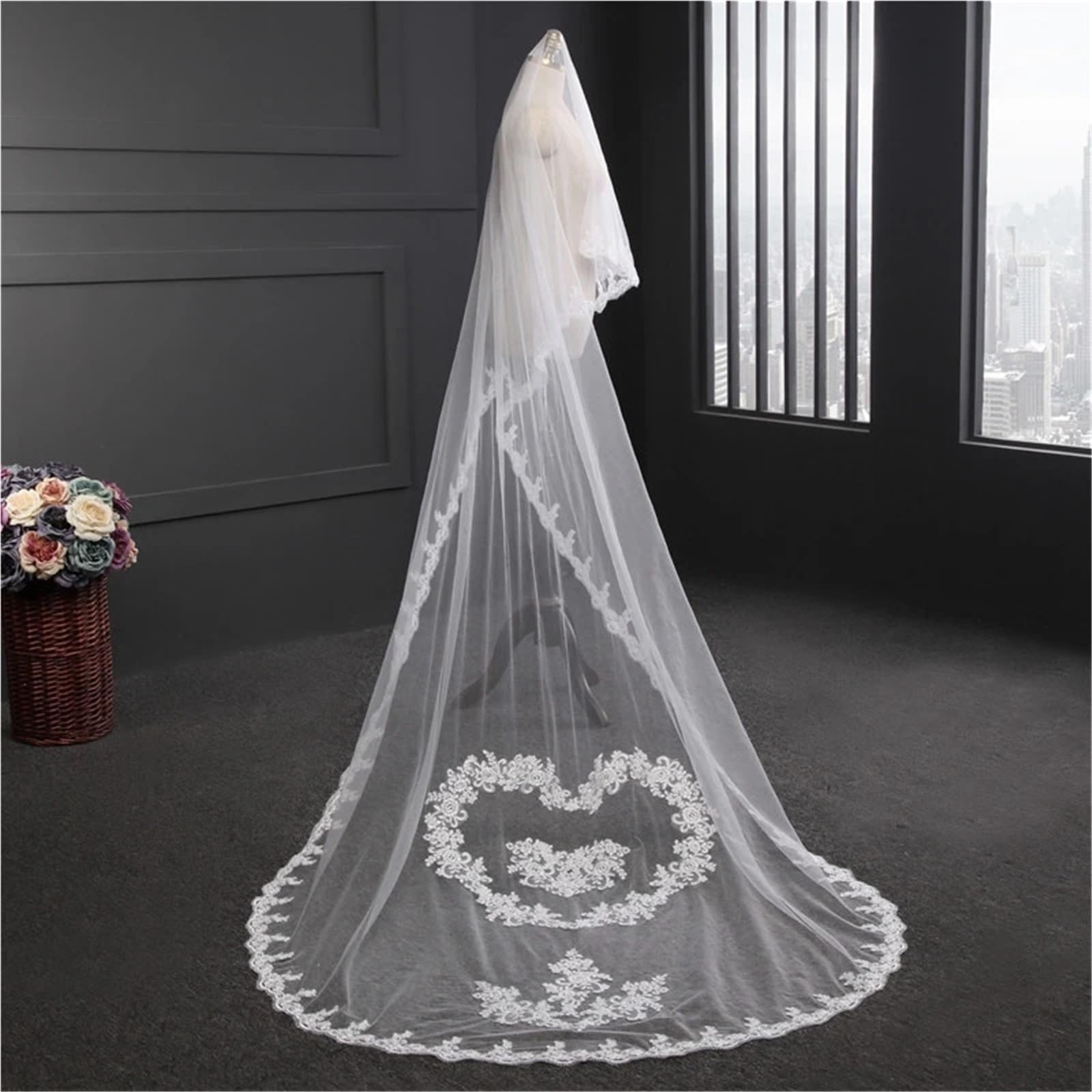 Generico Veli da sposa applicati in pizzo Velo da sposa da 3 metri Accessori da sposa Copricapo da sposa Novia Velos Novia Accesorios
