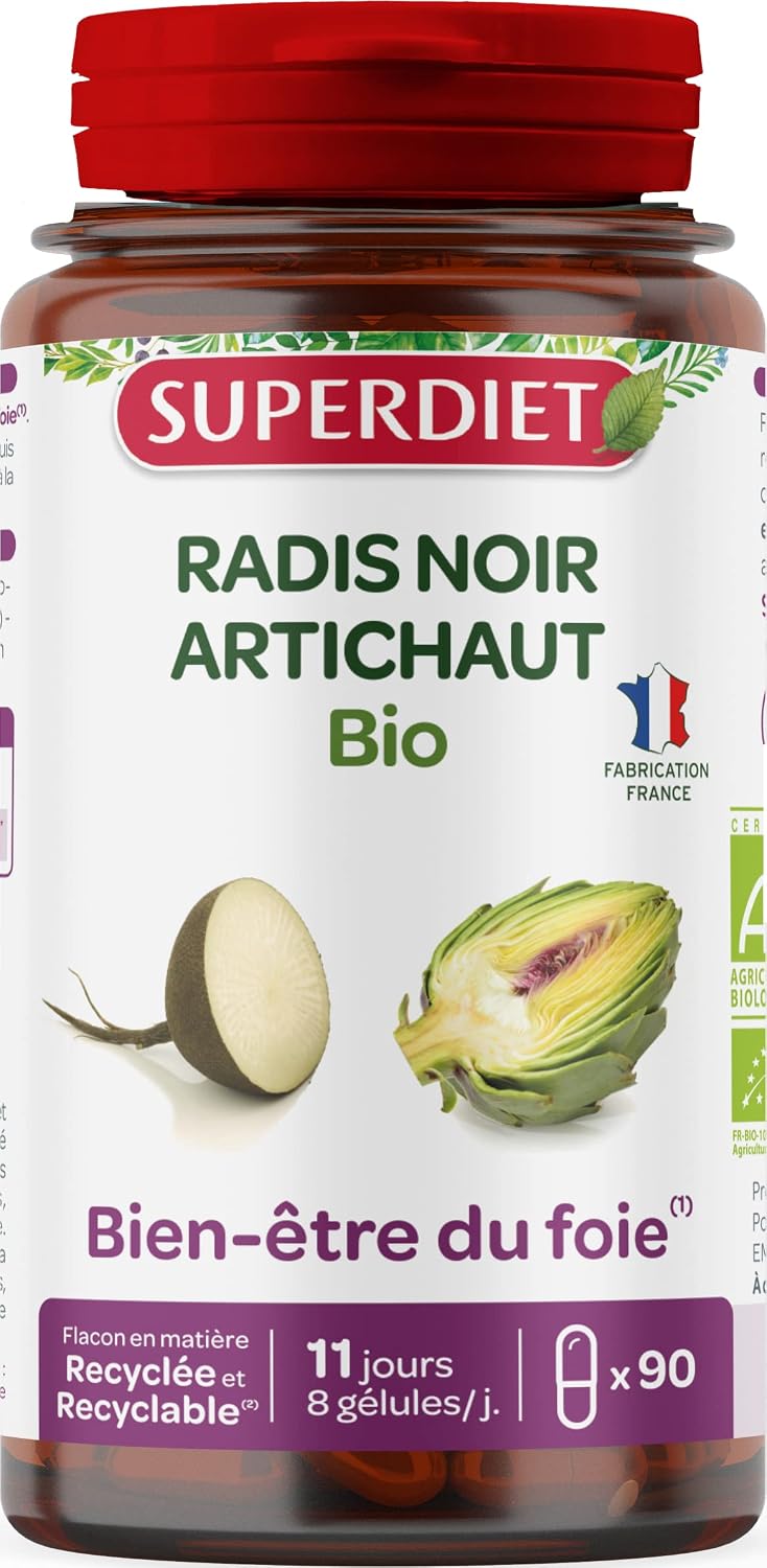 SUPERDIET – RADIS NOIR ARTICHOKE ORGANIC – Liver well-being – Herbal medicine – Made in France – 90 capsules