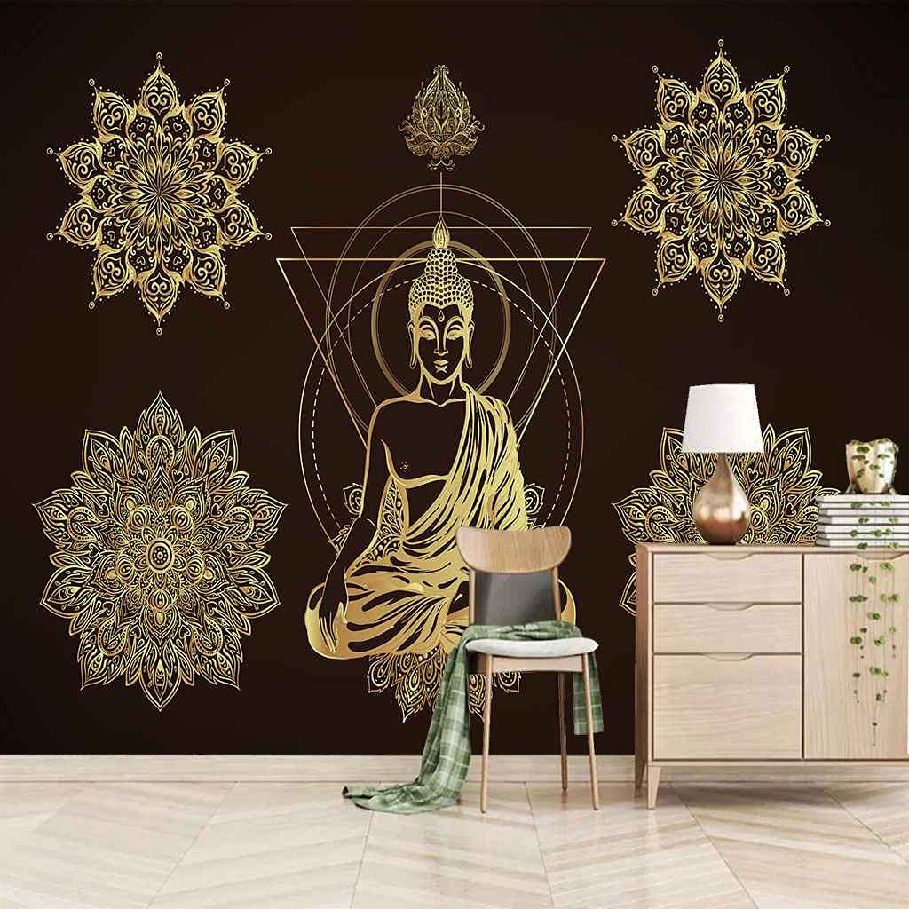 Papier peint bouddha 3D pour salon zen et décoration murale fleur d'or 150x105 cm