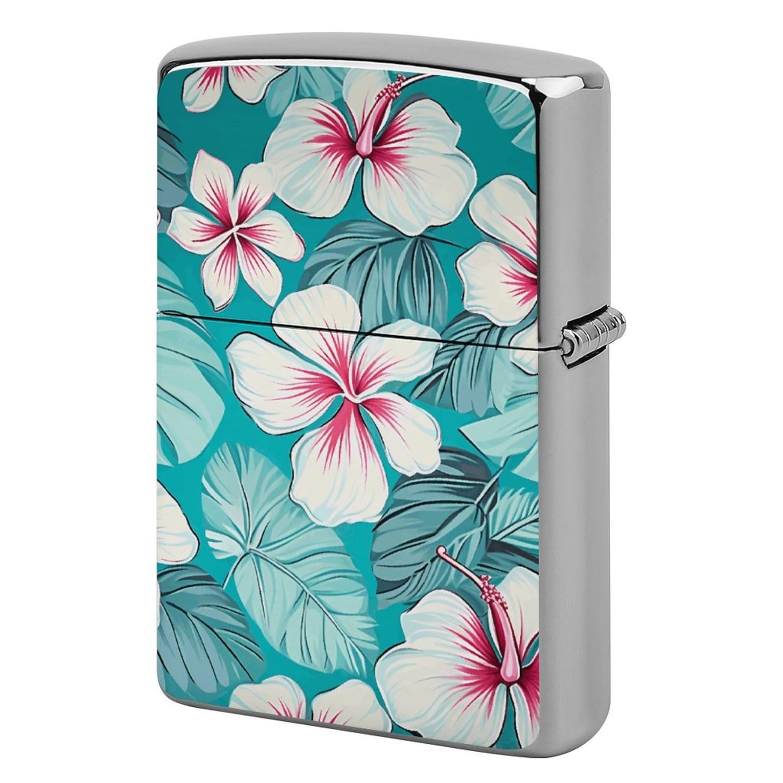Tropical Hibiscus Flowers Lighter Case Vintage Metal Lighter Cover Reusable Lighter Protective Sleeve Unique Design Personalized Lighter Sleeve Holder Against Dust and Scratches